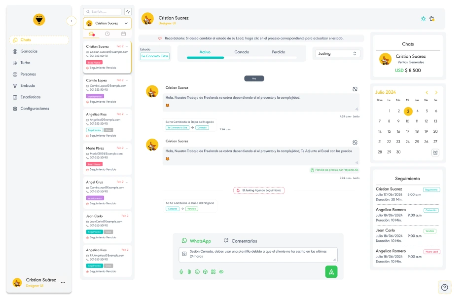 Interfaz de usuario de Chat CRM